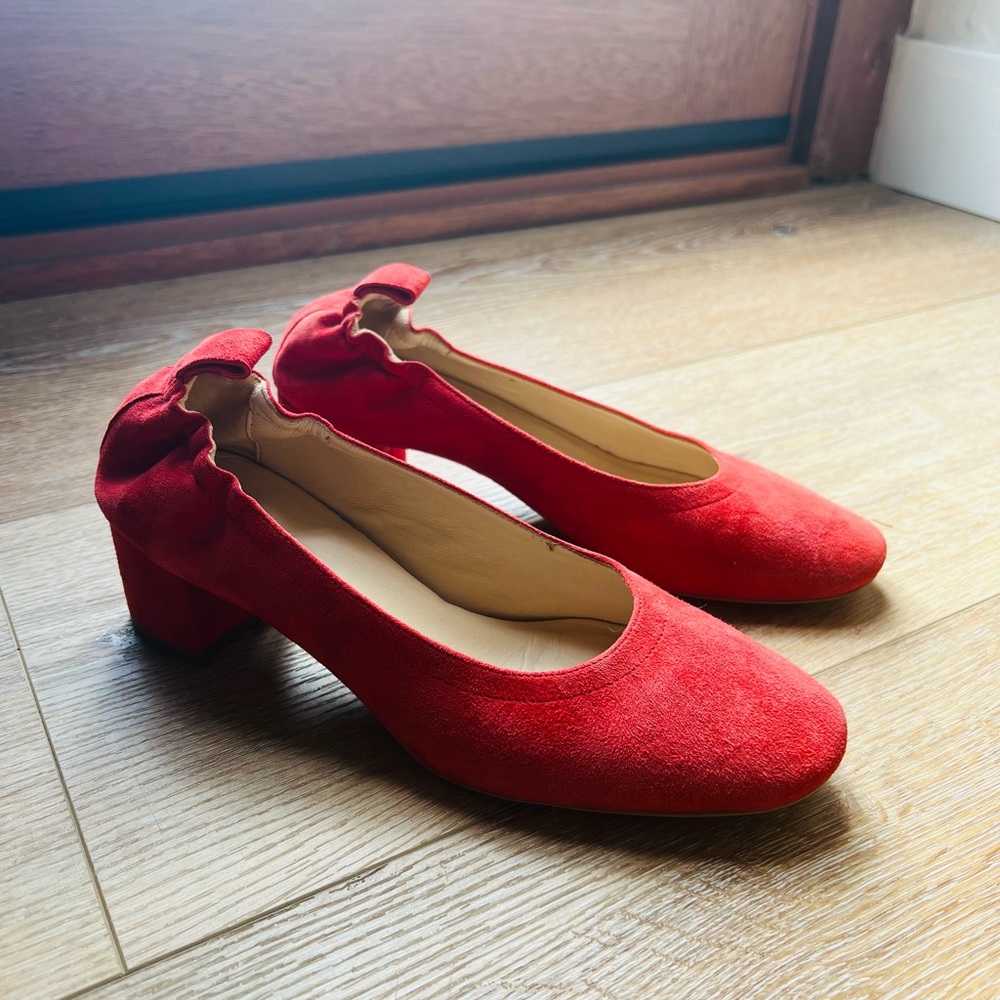 Everlane Red Suede Day Heels - Size 6